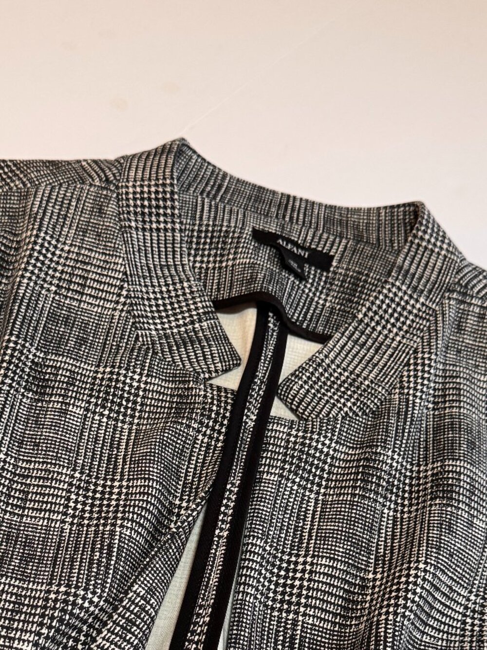 Alfani 16W Black Ivory Glen Plaid Open Front Jacket Plus Size Career - Picture 9 of 13